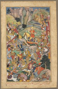 Mughal-herskeren Humayun besejrer afghanerne, før han generobrede Indien, folio fra en Akbar-nama-bog af Unbekannt