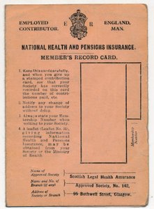 National Health and Pensions Insurance Card: Members Record Card, c1930