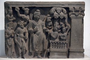 Indiens nationalmuseum, Delhi. Buddha med Naga-Kalika. Gandhara, 2. århundrede e.Kr., Sten. Lån fra Mayo College museum, Ajmer. Indien. af Unbekannt