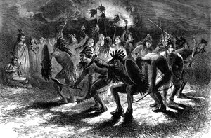 Indfødt amerikansk hovedbundsdans, c1600-tallet c1880 af Unbekannt