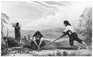 Indfødte fra Chiloe, Patagonien, ved hjælp af en brystplov, 1839 af Unbekannt