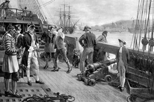 Nelsons første fodfæste i flåden, Chatham, 1771 af Unbekannt