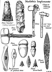 Neolitiske redskaber af sten, flint og horn, c1890 af Unbekannt