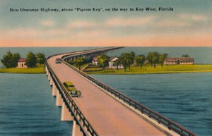 New Overseas Highway, over Pigeon Key, til Key West, Florida, c1940
