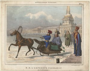 Nicholas I af Rusland i en slæde, 1850 af Unbekannt