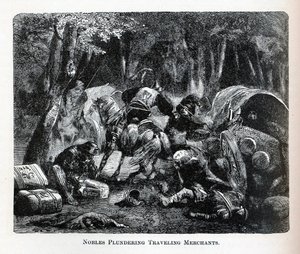 Adelsmænd plyndrer rejsende købmænd, 1882 af Unbekannt