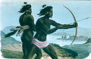 Nordamerikanske San Francisco-indianere på jagt med bue og pile, c1840 af Unbekannt