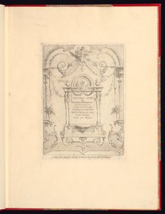 Ny bog med principper for ornamenter især for at finde et uendeligt antal former, der afhænger, ifølge tegningerne af Gillot. Maler af Roy, graveret af Huquier; titel side af Unbekannt