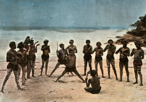 Ny Guinea. Dance of the Barioles Papuans, Papua Ny Guinea. Papuansk stammedans, 1900. af Unbekannt