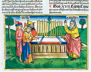 Fjerde Mosebog 17:1-11: Arons stav blomstrer på alteret af Unbekannt