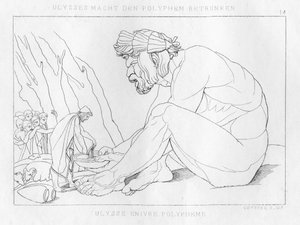 Odysseus drikker med Polyfemos, kyklopen, c1833 af Unbekannt