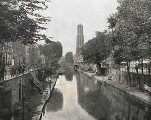 Old Canal and Dom Tower, Utrecht, Holland, 1895. af Unbekannt