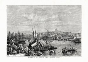 Gammel havn og Notre Dame de la Garde, Marseille, Frankrig, 1879 af Unbekannt