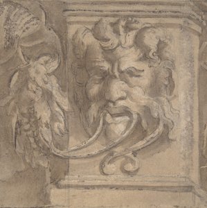 Ornamental design med maske i antik stil, 1550-1600. af Unbekannt