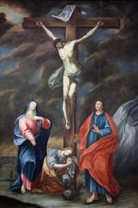 Vor Frue af Assumption kirke. Korsfæstelsesmaleri Cordon Frankrig af Unbekannt