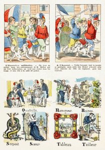 Side 7 - børns spil: militærøvelse, På angrebet - Alfabet - Børneunderholdning - Epinale billeder, populær serie, omkring 1890 af Unbekannt