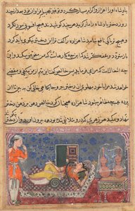 Side fra Tales of a Parrot Tuti-nama: Attende nat: Khalis tilbagebetaler..., ca. 1560. af Unbekannt
