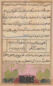 Side fra Tales of a Parrot Tuti-nama: Ottende nat: Landskab med en lotus, ca. 1560. af Unbekannt