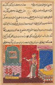 Side fra Tales of a Parrot Tuti-nama: Femtende nat: Papegøjen henvender sig til Khujasta..., 1558-156 af Unbekannt