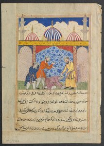 Side fra Fortællinger om en papegøje Tuti-nama: Syttende nat: Den unge mand..., ca. 1560. af Unbekannt