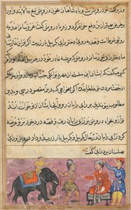 Side fra Tales of a Parrot Tuti-nama: Syvende nat: Darwishen bringer ind som medgift..., ca. 1560. af Unbekannt