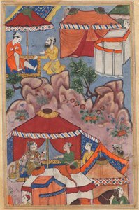 Side fra Tales of a Parrot Tuti-nama: Fjerogtyvende nat: Bashir betror sin kærlighed, ca. 1560. af Unbekannt