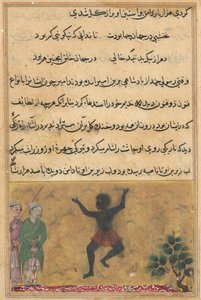 Side fra Tales of a Parrot Tuti-nama: Andentyvende nat: Hofnarren, ca. 1560. af Unbekannt