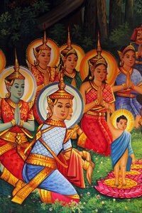 Maleri, der forestiller Buddhas fødselsdag (Wesak) i Wat Than Phnom Penh Cambodge af Unbekannt