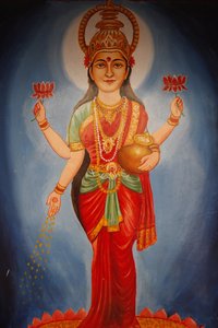 Maleri, der forestiller gudinden Lakshmi, Haridwar, Indien af Unbekannt