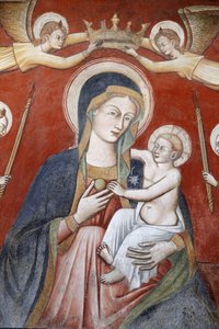 Maleri i basilica di Santa Caterina, Galatina, Apulien: Engle, der kroner Maria med Jesus, Galatina, Italien af Unbekannt