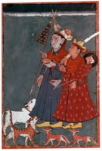 Maleri af guderne Shiva og Krishna ledsaget af en tyr, tiger og sjakaler af Unbekannt