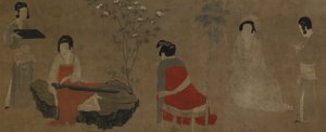 Palace Ladies Tuning a Citther qin, Ming-dynastiet, 1368-1644. af Unbekannt