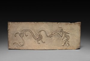 Panel fra Model Cooking Stove: Fairy Feeding Lingzhi Fungus to a Dragon, 1st Century BC. af Unbekannt