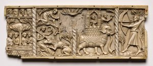 Panel fra en kiste med scener fra høviske romancer, 1330-1350 eller senere. af Unbekannt