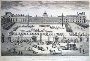 Parade af tropperne under den store parade, Tuileries Palace, 1800-tallet af Unbekannt