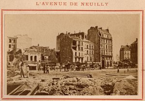Paris kommune (1871): udsigt over avenue de Neuilly i Paris i maj 1871. Foto af Pierre Pepetit. Tryk på pap, Dim. 9x5,4 cm af Unbekannt
