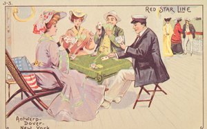 Passagerer spiller kort på dækket af en Red Star liner, 1907. af Unbekannt
