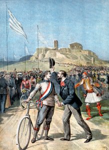 Paul Masson, vinder af en cykelbegivenhed ved De Olympiske Lege, Athen, 1896 af Unbekannt
