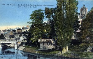 Pays de la Loire, Sarthe (72), Le Mans: bredden af Sarthe og de romerske gallo-ruiner nær "X-broen"" - Postkort slutningen af det 19.-20. århundrede af Unbekannt