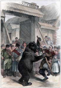 Optrædende bjørn i en russisk landsby, 1877 af Unbekannt