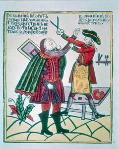 Peter I, den Store 1672-1725, zar af Rusland, klipper en Boyars adelsskæg af Unbekannt