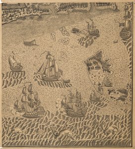 Peter den Stores flåde ved Omega-bugten, ca 1707 af Unbekannt