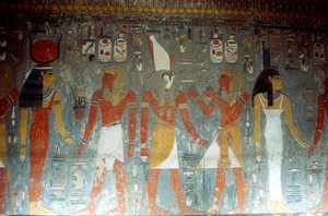 Farao Horemheb med gudinden Isis og guden Horus, oldægyptisk, 1300-tallet f.Kr. af Unbekannt