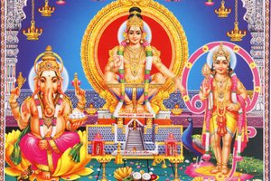 Billede af hinduistiske guder Ganesha, Ayyappa og Subramanya Indien af Unbekannt