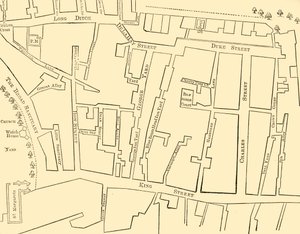 Plan over en del af Westminster mellem 1734 og 1748 - før opførelsen af Great George Street af Unbekannt