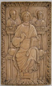 Plade med Kristus på tronen med to apostle, karolingisk, 850-875. af Unbekannt