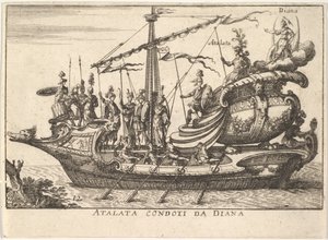 Plade 12: Atalanta ledet af Diana Atalanta condotti da Diana, ledsaget af krigere bearin..., 1664. af Unbekannt