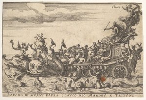 Plade 16: Skib af musikere med havguden Claucus og tritons Barcha di musici rapra C..., 1664. af Unbekannt