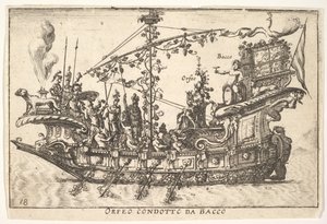 Plade 18: Orpheus ledet af Bacchus Orfeo ledet af Bacchus, fra serien The magnifice ..., 1664. af Unbekannt