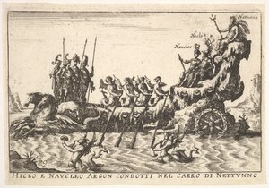 Plade 9: Argonauterne Hicleus og Naucleus førte i flyderen af Neptun Hicleo e Naucleo Argo..., 1664. af Unbekannt